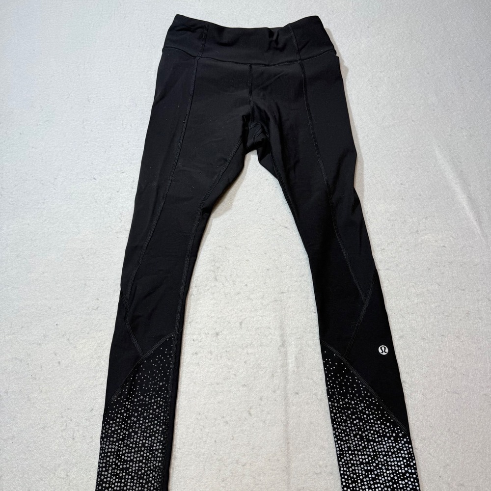 Lululemon Black Running Tights Leggings Reflective Dot Print Athletic Women S